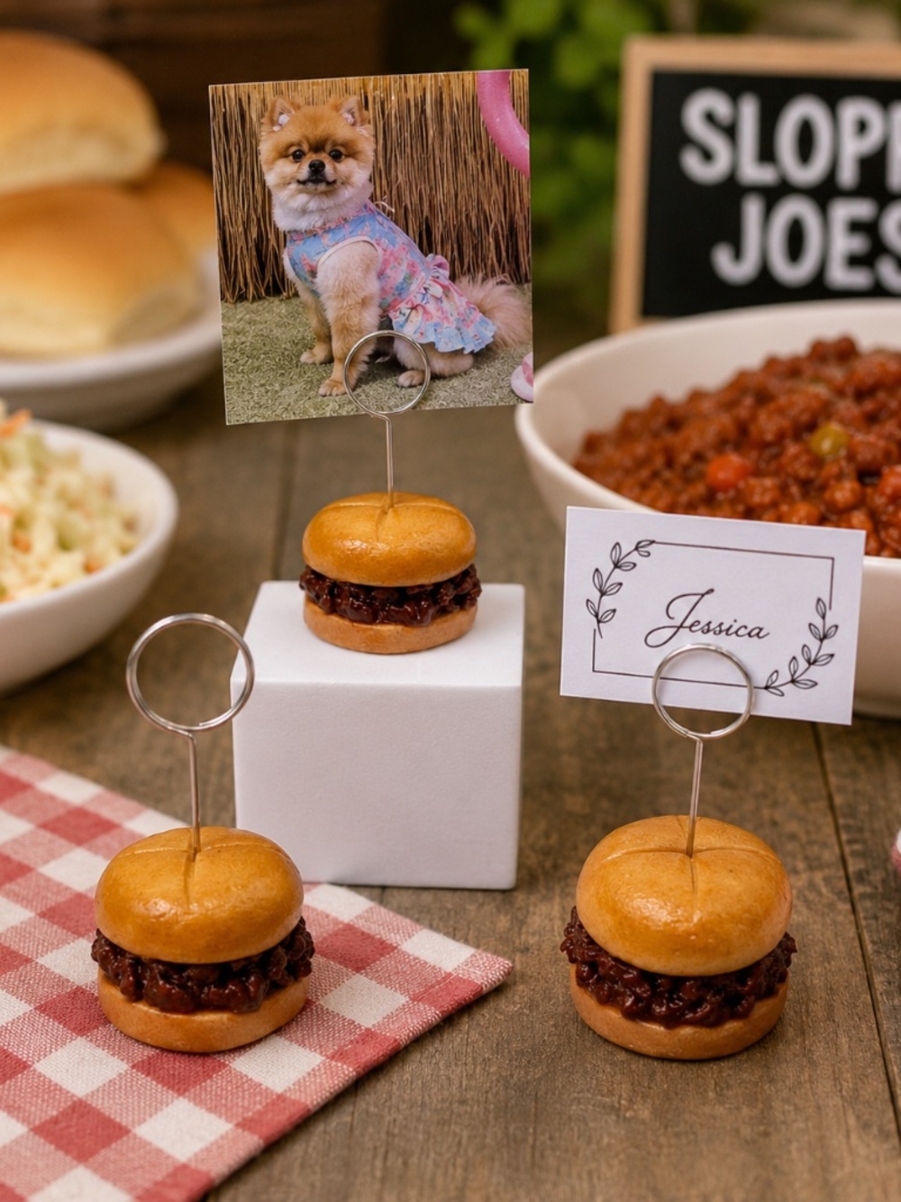 Sloppy Joe Place Card Holder, Photo Holder - Set of 2 | Handmade Sandwich